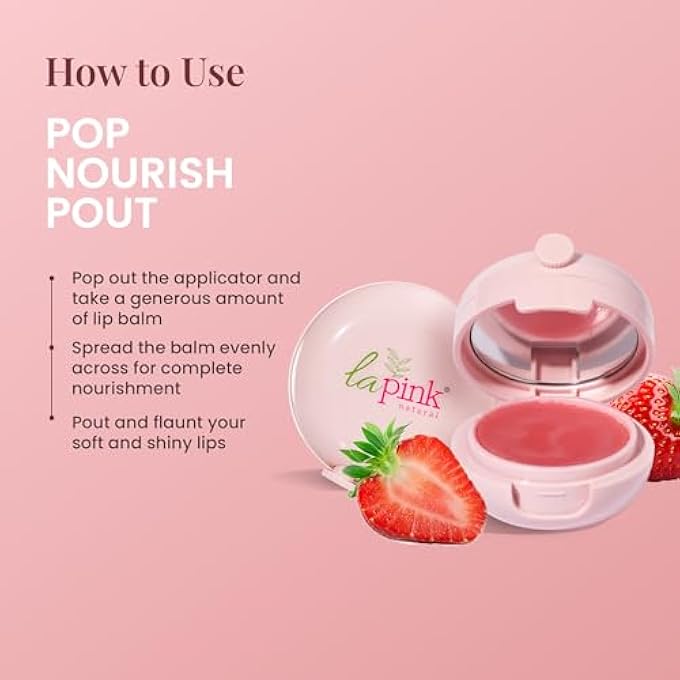 La Pink STRAWBERRY NATURAL TINTED LIP BALM WITH SHEA & KOKUM BUTTER | NOURISHED & SOFT LIPS | 100% MICROPLASTIC FREE FORMULATION | 15 GMS - Image 4